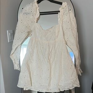 Lovers and Friends Eyelet Long Sleeve Dress in Cream